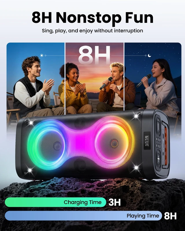 Alt view image 6 of 7 - Bluetooth Speaker with Lights, Portable Party Speaker for Home and Outdoor Portable PA System with Lights, Floorstanding Speaker Supports USB/TF Card/TWS/AUX for Family Party Home Entertainment