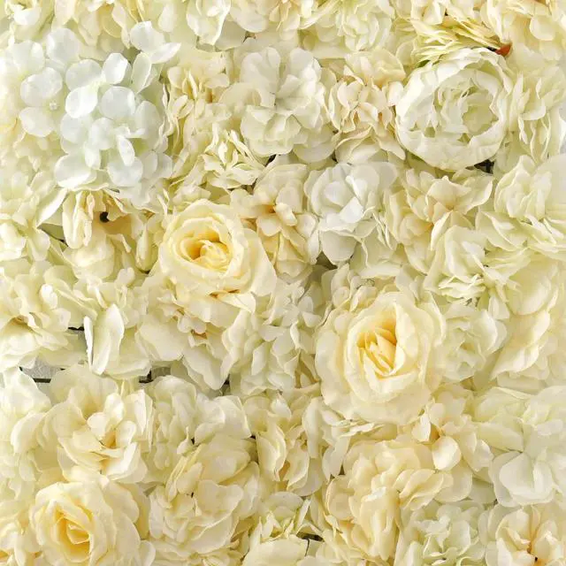Alt view image 2 of 6 - Efavormart Pack of 4 | 13 Sq. Ft. White Champagne Silk Flower Wall Panels, UV Protected 3D Mixed Floral Mat with Peonies and Roses for Wedding Backdrop