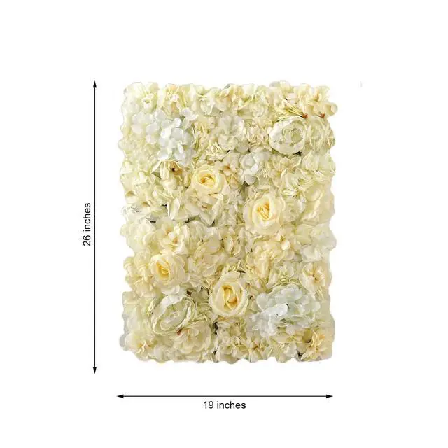 Alt view image 3 of 6 - Efavormart Pack of 4 | 13 Sq. Ft. White Champagne Silk Flower Wall Panels, UV Protected 3D Mixed Floral Mat with Peonies and Roses for Wedding Backdrop