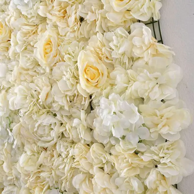 Alt view image 6 of 6 - Efavormart Pack of 4 | 13 Sq. Ft. White Champagne Silk Flower Wall Panels, UV Protected 3D Mixed Floral Mat with Peonies and Roses for Wedding Backdrop