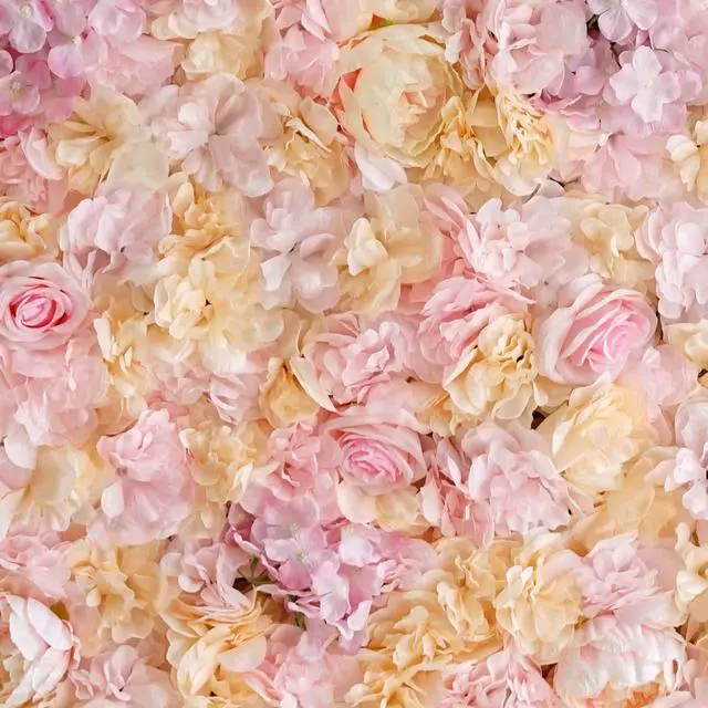 Alt view image 2 of 6 - Efavormart Pack of 4 | 13 Sq. Ft. Pink Champagne Silk Flower Wall Panels, 3D Floral Backdrop Mat with Peonies and Hydrangeas for Bridal Showers and Photo Booths