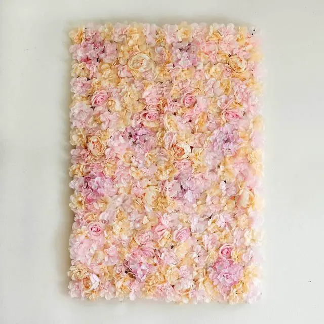 Alt view image 6 of 6 - Efavormart Pack of 4 | 13 Sq. Ft. Pink Champagne Silk Flower Wall Panels, 3D Floral Backdrop Mat with Peonies and Hydrangeas for Bridal Showers and Photo Booths