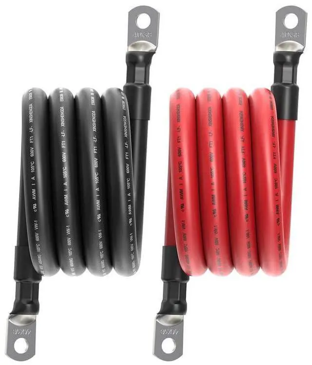 Main image of 4/0 Battery Cable, 4FT Black + 4FT Red Heavy-Duty Inverter Cables for Car Audio RV Trailer Amp Wiring (4FT 4/0AWG - 3/8")