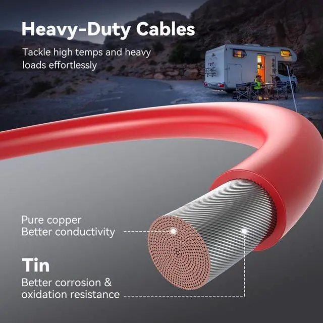 Alt view image 2 of 6 - 4/0 Battery Cable, 4FT Black + 4FT Red Heavy-Duty Inverter Cables for Car Audio RV Trailer Amp Wiring (4FT 4/0AWG - 3/8")