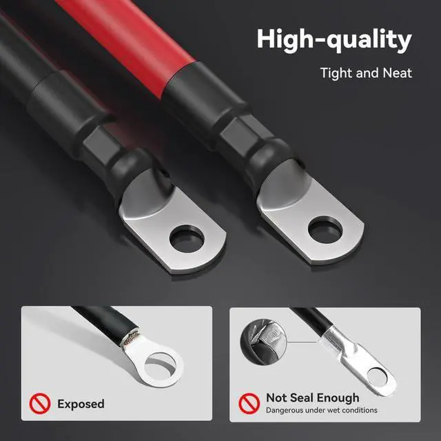 Alt view image 6 of 6 - 4/0 Battery Cable, 4FT Black + 4FT Red Heavy-Duty Inverter Cables for Car Audio RV Trailer Amp Wiring (4FT 4/0AWG - 3/8")
