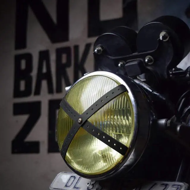 Alt view image 2 of 3 - Genuine Leather Headlight X Universal Bike Accesories Easy to install (Perforated Black)