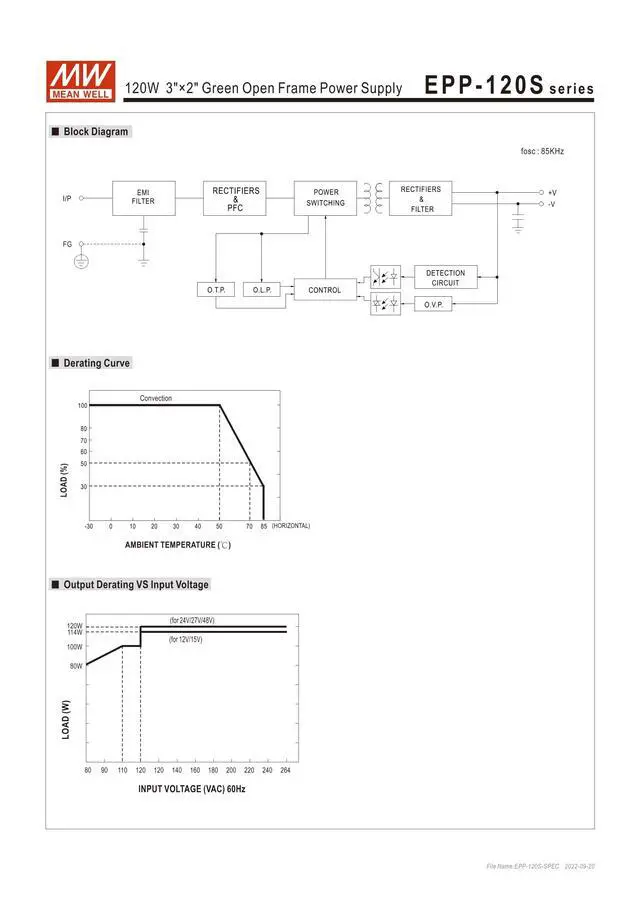 Alt view image 5 of 6 - EPP-120S-12 114W 3"×2" Green Open Frame Power Supply EPP-120S 12V 9.5A