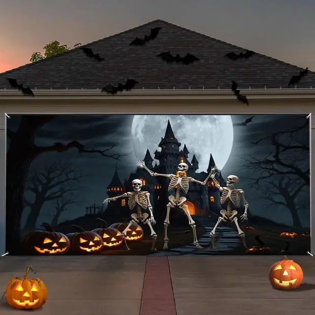 Main image of Halloween Garage Door Decorations Banner Cover Horrible Pumpkin Night Halloween Garage Wall Decorations for Outdoor Holiday Party Indoor Outdoor Decor Banner Cover 16x7ft