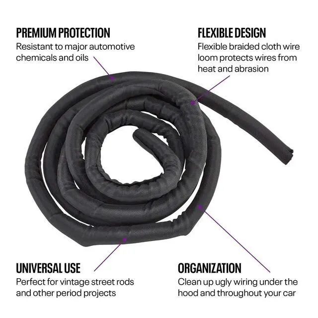 Alt view image 4 of 6 - Braided Cloth Split Wire Loom Wrap, 3/4 Inch, 10 Foot Wire Sleeve