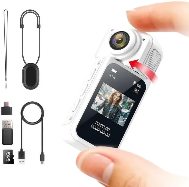 Main image of S70 Pro Tiny Thumb Action Camera - Mount Anywhere. Small Body with Spring Clip, Portable Vlogging Camera for Cycling, Motorcycle & More, Hands-Free POV Recording, Helmet Camera, White