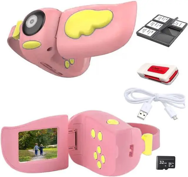 Main image of 1080P Kids HD Digital Photo & Video Rechargeable Camcorder with 2" LCD Screen, Integrated Video Games, Removable Strap, 32GB Card, Memory Card Case, Card Reader & Micro USB Charging (Pink Kit)