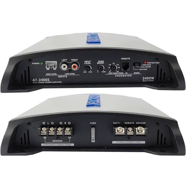 Alt view image 6 of 6 - AT2400S 2 Channel Stereo Car Amplifier - 2400 Watts, 2 Ohm Stable, LED Indicator, Full Range, Bass Knob Included, Great for Speakers and Subwoofers