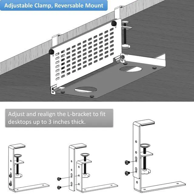 Alt view image 4 of 6 - Universal Under Desk Cable Management Tray-Clamp Mount Hinged Swing Modesty Panel Organizer for Office Desks, Easy Access Flip-Down Position Power Strip Cord Storage No-Drill, 25 lb Capacity