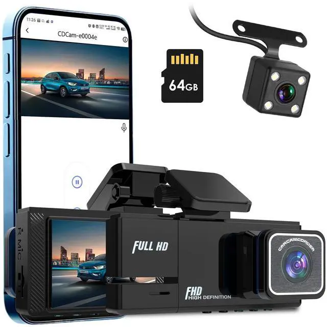 Main image of 3 Channel Dash Cam Front and Rear Inside | 1080P Car DVR Camera | 170° Wide Angle | Included 64GB Card | Super Night Vision | Parking Monitor | Loop Recording | Reversing Camera