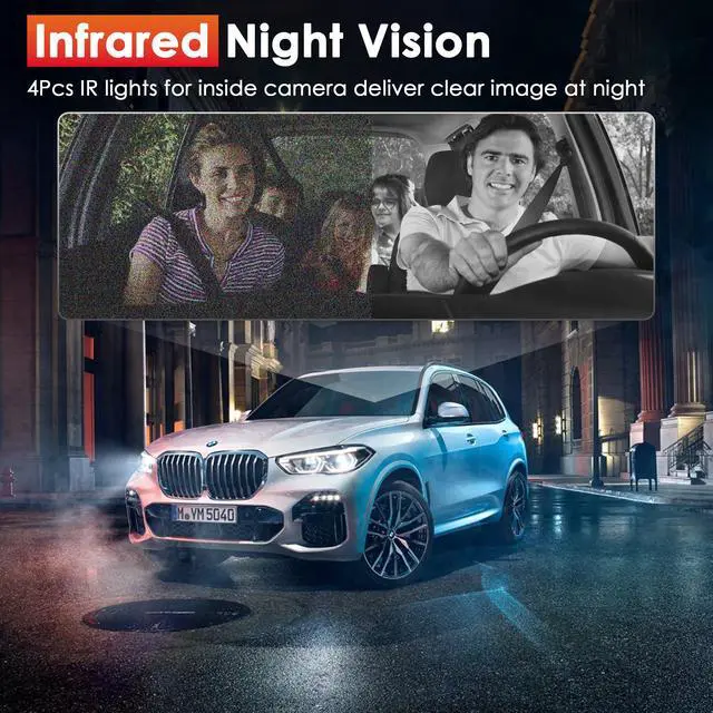 Alt view image 3 of 6 - 3 Channel Dash Cam Front and Rear Inside | 1080P Car DVR Camera | 170° Wide Angle | Included 64GB Card | Super Night Vision | Parking Monitor | Loop Recording | Reversing Camera
