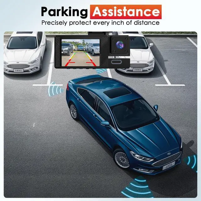 Alt view image 4 of 6 - 3 Channel Dash Cam Front and Rear Inside | 1080P Car DVR Camera | 170° Wide Angle | Included 64GB Card | Super Night Vision | Parking Monitor | Loop Recording | Reversing Camera