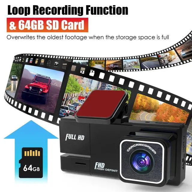 Alt view image 6 of 6 - 3 Channel Dash Cam Front and Rear Inside | 1080P Car DVR Camera | 170° Wide Angle | Included 64GB Card | Super Night Vision | Parking Monitor | Loop Recording | Reversing Camera