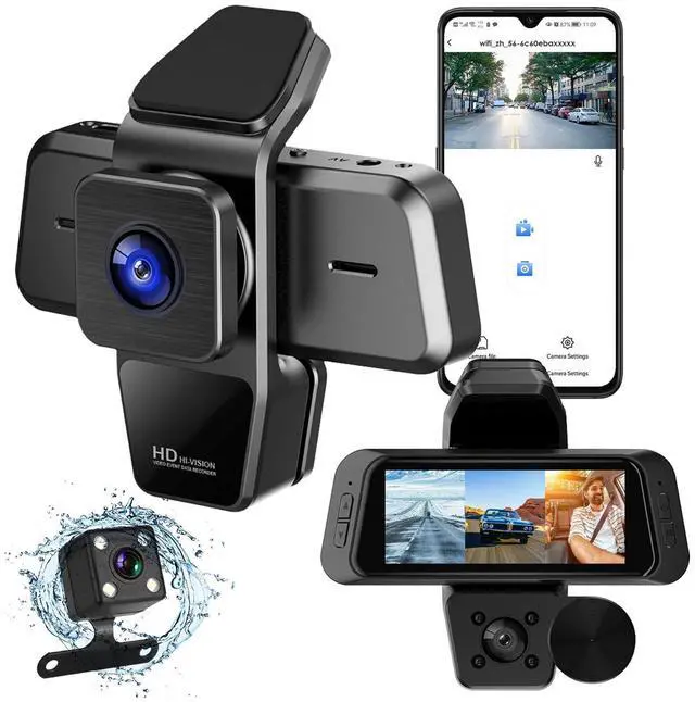 Main image of 3 Channel WiFi Dash Cam Front and Rear Inside, 1080P Full HD Car Dash Camera, Three Way Triple Dashcams for Cars IR Night Vision, G-Sensor, Loop Recording, App Control