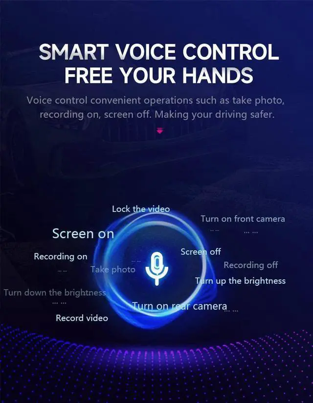 Alt view image 4 of 6 - 4K UHD 9.66" Mirror Front and Rear Dual Dash Camera Voice Control, Night Vision Touch Screen Waterproof Back Camera, 150°Wide Angle Monitoring Range with 64G SD Card