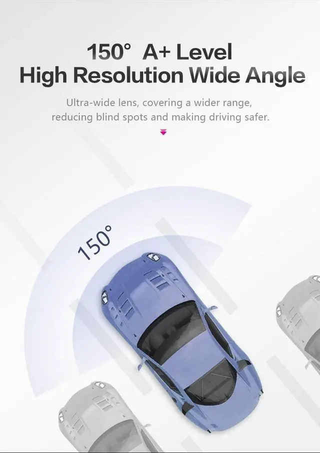 Alt view image 5 of 6 - 4K UHD 9.66" Mirror Front and Rear Dual Dash Camera Voice Control, Night Vision Touch Screen Waterproof Back Camera, 150°Wide Angle Monitoring Range with 64G SD Card