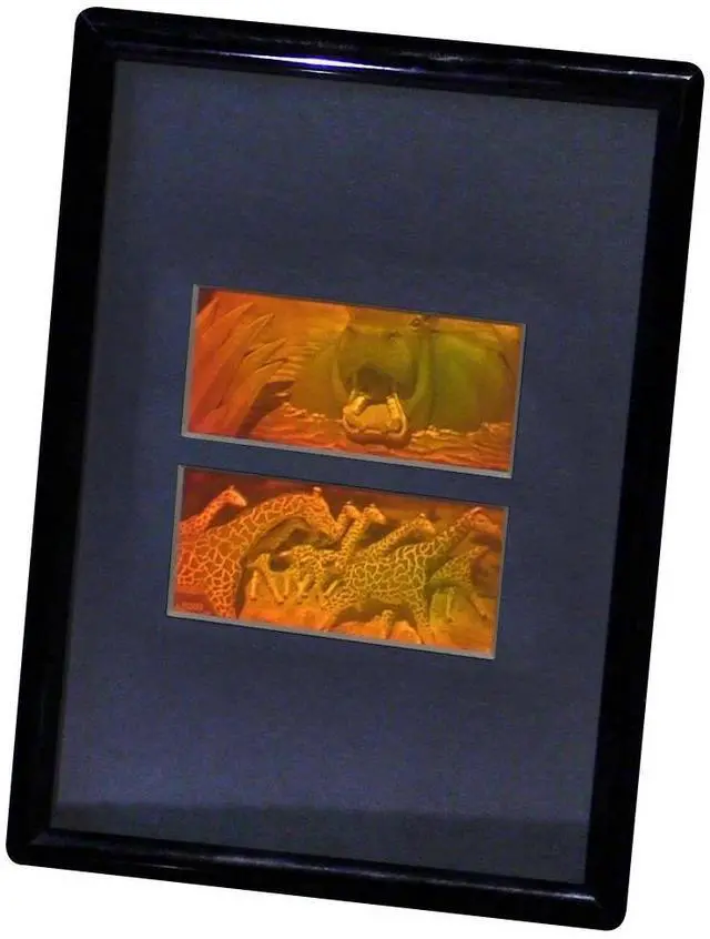 Alt view image 3 of 6 - 3D Girafe/Hippo 2-Channel 2-Up Hologram Picture (Framed), Collectible Photopolymer Type Film
