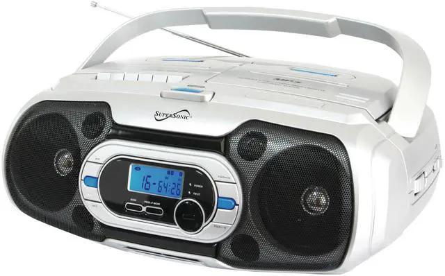 Main image of SC-729BT Top Loading Programmable MP3/CD Boombox Player, Bluetooth, Cassette Recorder, FM Radio, USB/Aux Input, LCD Display, Rod Antenna, Bass Boost, Dual Voltage, Battery Option