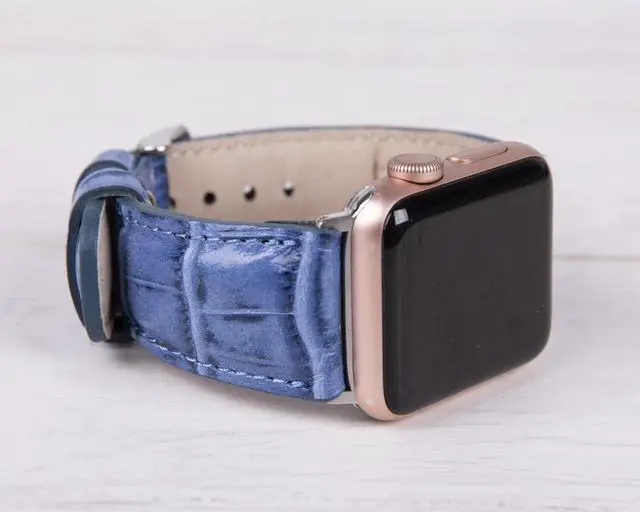 Alt view image 2 of 6 - Croco Pattern Blue Leather Band for Apple Watch