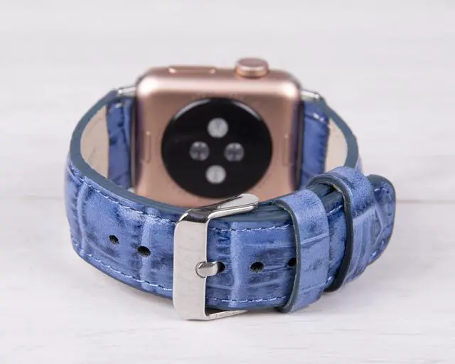 Alt view image 3 of 6 - Croco Pattern Blue Leather Band for Apple Watch