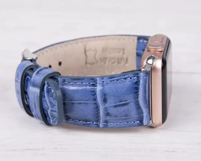 Alt view image 4 of 6 - Croco Pattern Blue Leather Band for Apple Watch