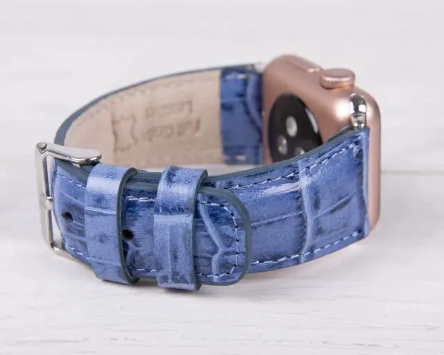 Alt view image 5 of 6 - Croco Pattern Blue Leather Band for Apple Watch