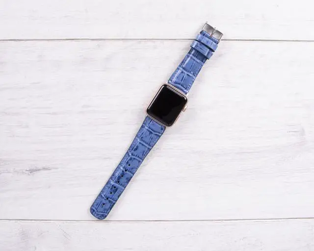 Alt view image 6 of 6 - Croco Pattern Blue Leather Band for Apple Watch