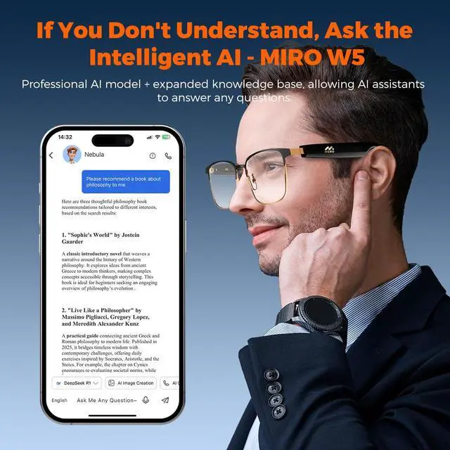 Alt view image 5 of 6 - W5 AI Translation Meeting Recording Smart Glasses Anti Blue Light Stereo Audio Built-in Speaker for Meetings & Working