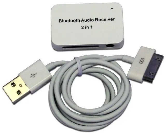 Main image of WHITE Bluetooth Audio Receiver Wireless Stereo Music w/ 3.5mm Jack & 30-Pin Port for iPhone, iPod, Pad