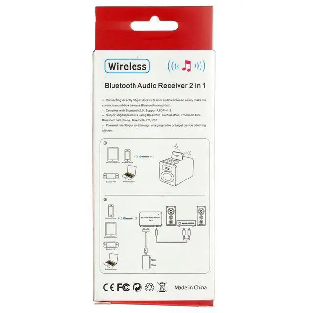 Alt view image 3 of 3 - WHITE Bluetooth Audio Receiver Wireless Stereo Music w/ 3.5mm Jack & 30-Pin Port for iPhone, iPod, Pad
