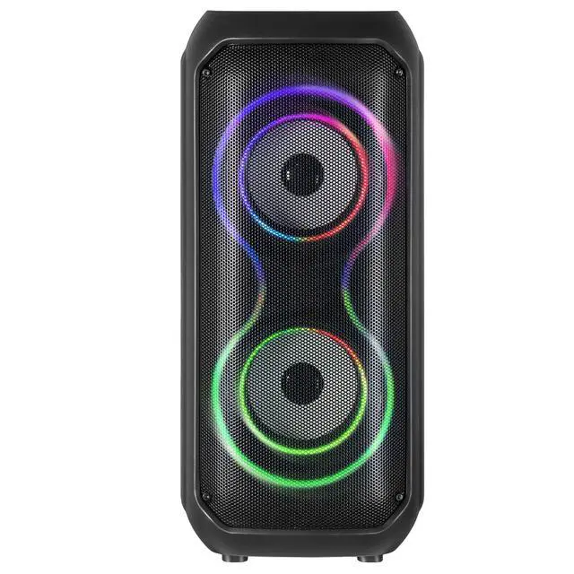 Alt view image 2 of 6 - IQ Sound IQ-3404BT 2x4-inch High Efficiency Speaker System, Bluetooth Enabled with TWS, Colorful LED Lights, USB/Micro SD/AUX Inputs, FM Radio, 3.5mm Mic Input, Rechargeable Battery, Built-in Handles