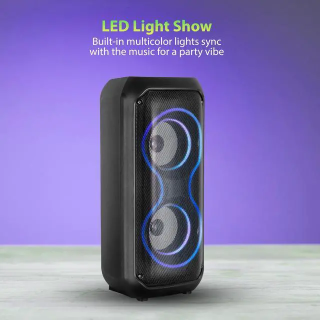 Alt view image 5 of 6 - IQ Sound IQ-3404BT 2x4-inch High Efficiency Speaker System, Bluetooth Enabled with TWS, Colorful LED Lights, USB/Micro SD/AUX Inputs, FM Radio, 3.5mm Mic Input, Rechargeable Battery, Built-in Handles