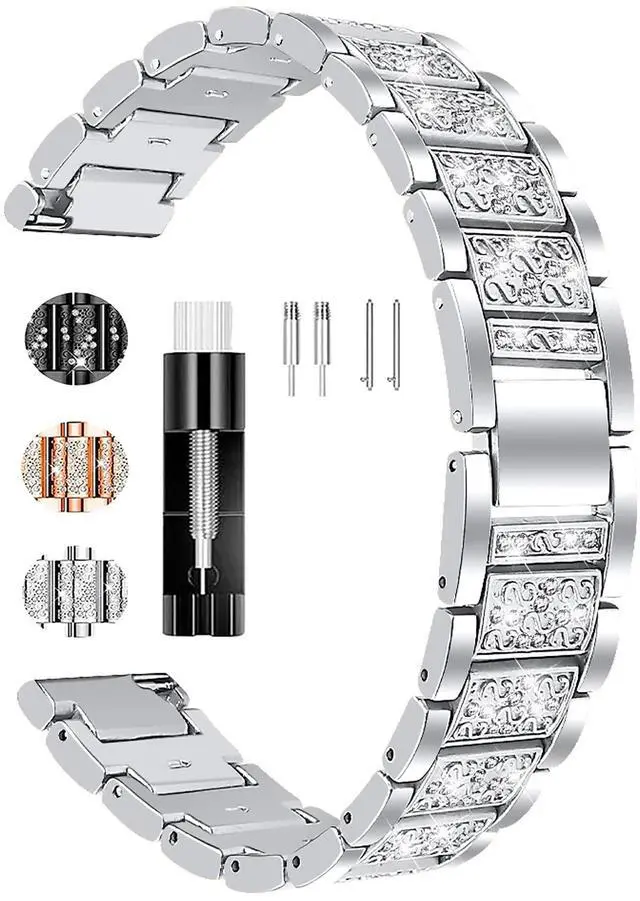Main image of Compatible with SOMTLERK A221/AGPTEK LW11/Kuizil T70/zakotu Y66/Woneligo W13/RUIMEN D1 H1/ENOMIR IDW19 Band for Women Quick Release Bracelet Bling Metal Strap Stainless Steel Metal Jewelry Bangle Wris