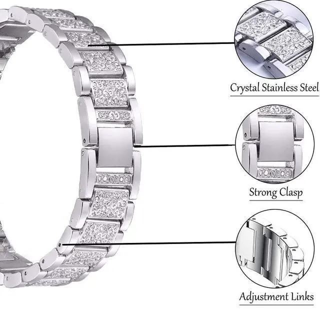Alt view image 2 of 6 - Compatible with SOMTLERK A221/AGPTEK LW11/Kuizil T70/zakotu Y66/Woneligo W13/RUIMEN D1 H1/ENOMIR IDW19 Band for Women Quick Release Bracelet Bling Metal Strap Stainless Steel Metal Jewelry Bangle Wris