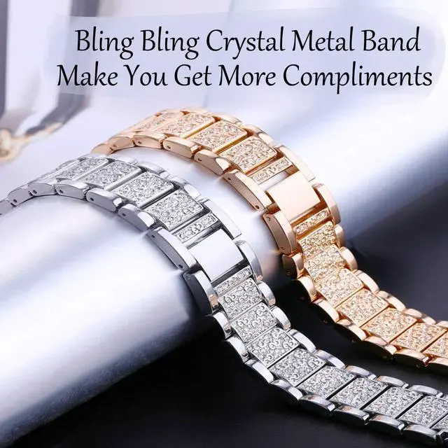 Alt view image 3 of 6 - Compatible with SOMTLERK A221/AGPTEK LW11/Kuizil T70/zakotu Y66/Woneligo W13/RUIMEN D1 H1/ENOMIR IDW19 Band for Women Quick Release Bracelet Bling Metal Strap Stainless Steel Metal Jewelry Bangle Wris