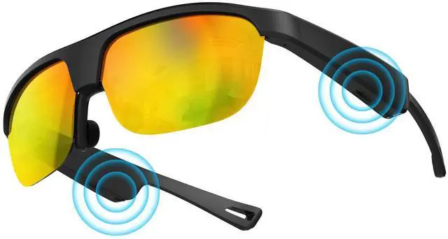 Main image of Polarized Bluetooth Smart Sunglasses with Built-in Mic, Open-Ear Audio, IP65 Waterproof & 5-Hour Battery (Gold)