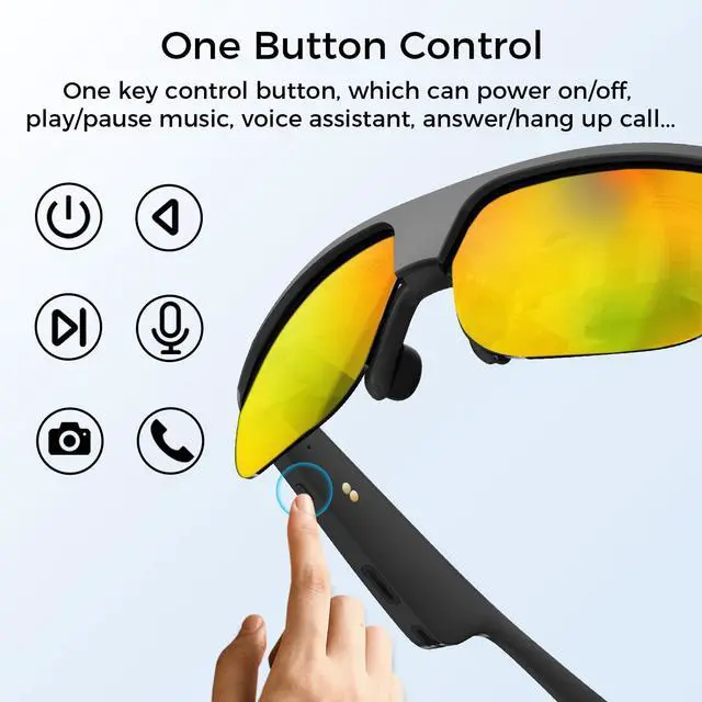 Alt view image 2 of 6 - Polarized Bluetooth Smart Sunglasses with Built-in Mic, Open-Ear Audio, IP65 Waterproof & 5-Hour Battery (Gold)