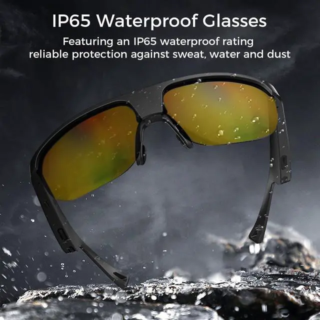 Alt view image 4 of 6 - Polarized Bluetooth Smart Sunglasses with Built-in Mic, Open-Ear Audio, IP65 Waterproof & 5-Hour Battery (Gold)