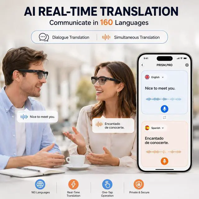 Alt view image 5 of 6 - AI Smart Glasses With Camera for Men Women,4K Video&Photo Recording,Real-Time Translation,AI Wearable Sunglasses for Vlogging, Travel, Business