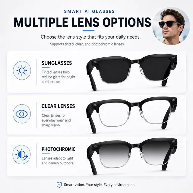 Alt view image 6 of 6 - AI Smart Glasses With Camera for Men Women,4K Video&Photo Recording,Real-Time Translation,AI Wearable Sunglasses for Vlogging, Travel, Business