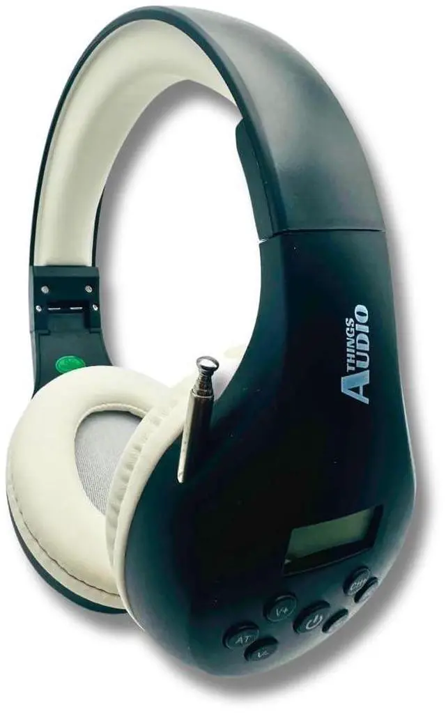 Main image of FM Radio Headphones, Black & White | Adjustable, Pull-Out Antenna, Portable Personal Radio, Battery Powered, 2 AA Batteries Not Included