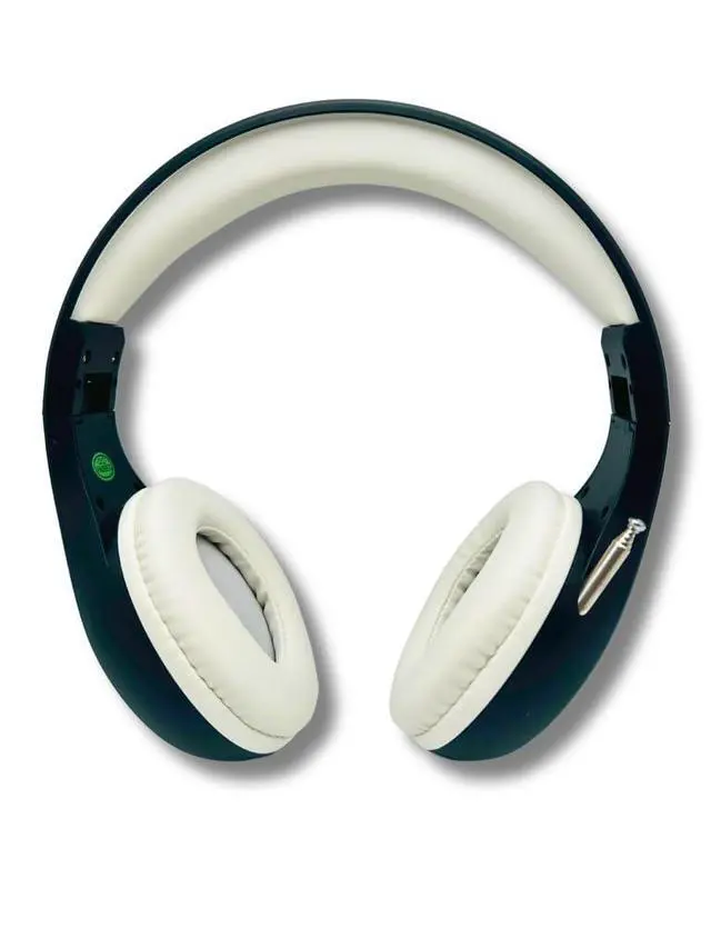 Alt view image 4 of 6 - FM Radio Headphones, Black & White | Adjustable, Pull-Out Antenna, Portable Personal Radio, Battery Powered, 2 AA Batteries Not Included