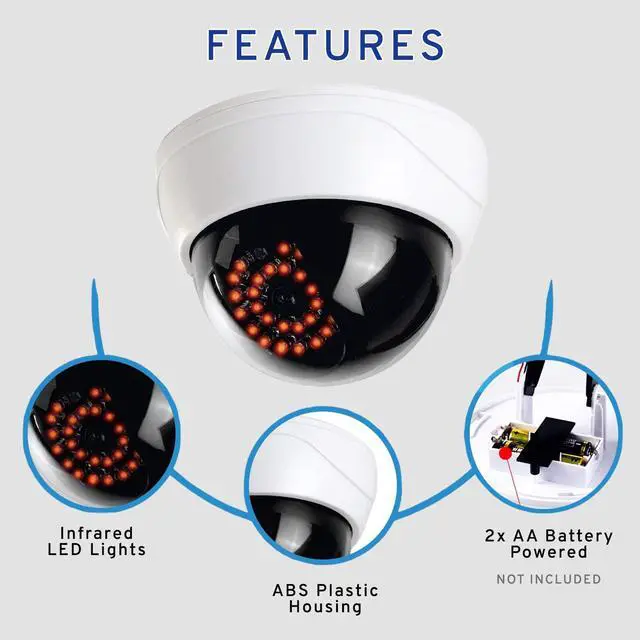 Alt view image 5 of 6 - Fake CCTV Security Dummy Dome Camera with Red LED Light for Home, Shop, Business, etc. (2 Pack)