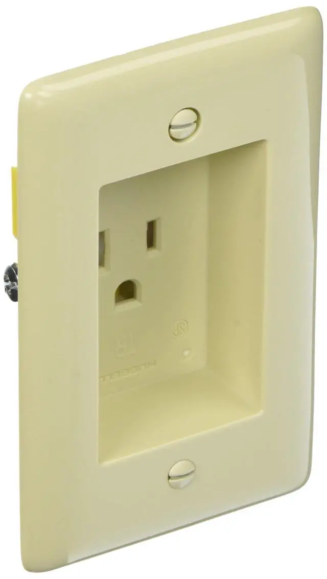 Main image of Clock Hanger Recessed Tamper Resistant Receptacle, 15 Amp, 125V, Grounding, Side Wire Terminations, Ivory