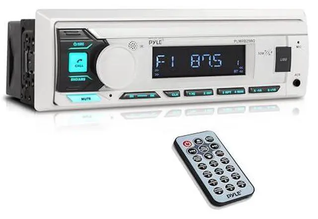 Alt view image 2 of 3 - PLMRB29W2 Single DIN Marine Bluetooth MP3 Player Stereo Receiver, 2.25" 20 Watt Peak Power Compact PowerSport Waterproof Off Road Speakers (White, Pair)