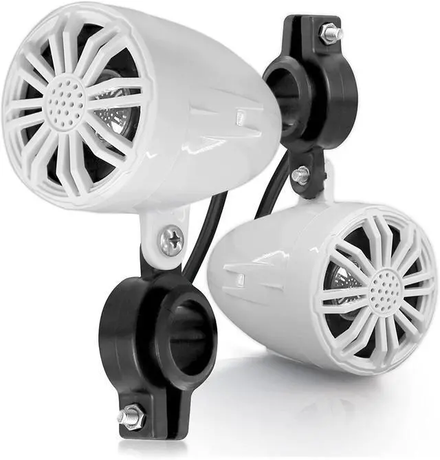 Alt view image 3 of 3 - PLMRB29W2 Single DIN Marine Bluetooth MP3 Player Stereo Receiver, 2.25" 20 Watt Peak Power Compact PowerSport Waterproof Off Road Speakers (White, Pair)